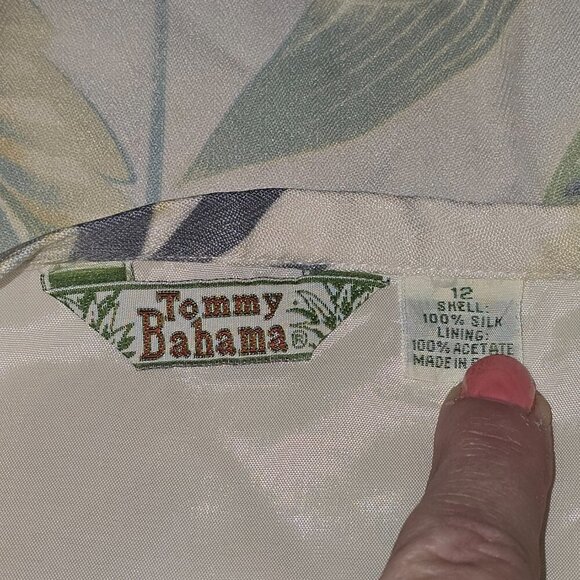 TOMMY BAHAMA PALM TREE PRINT SKIRT 100% SILK, LINED CREAM GREEN WOMENS SIZE 12 - Picture 3 of 6